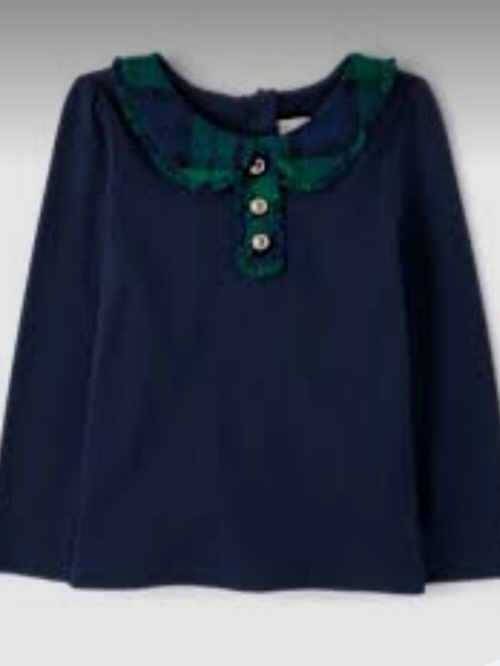 NWT Gymboree Navy Long-Sleeve Girls Top with Green Plaid Trim, Size 3T